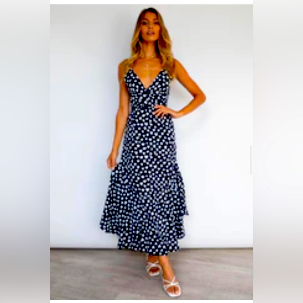 Blue dress with white dots